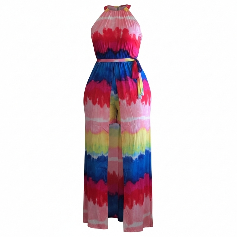 New York & Company Colorful Halter Jumpsuit